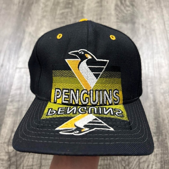 Vintage 90s Starter Pittsburgh Penguins Snapback Hat Mirror Reflection Wool NHL - Picture 1 of 7